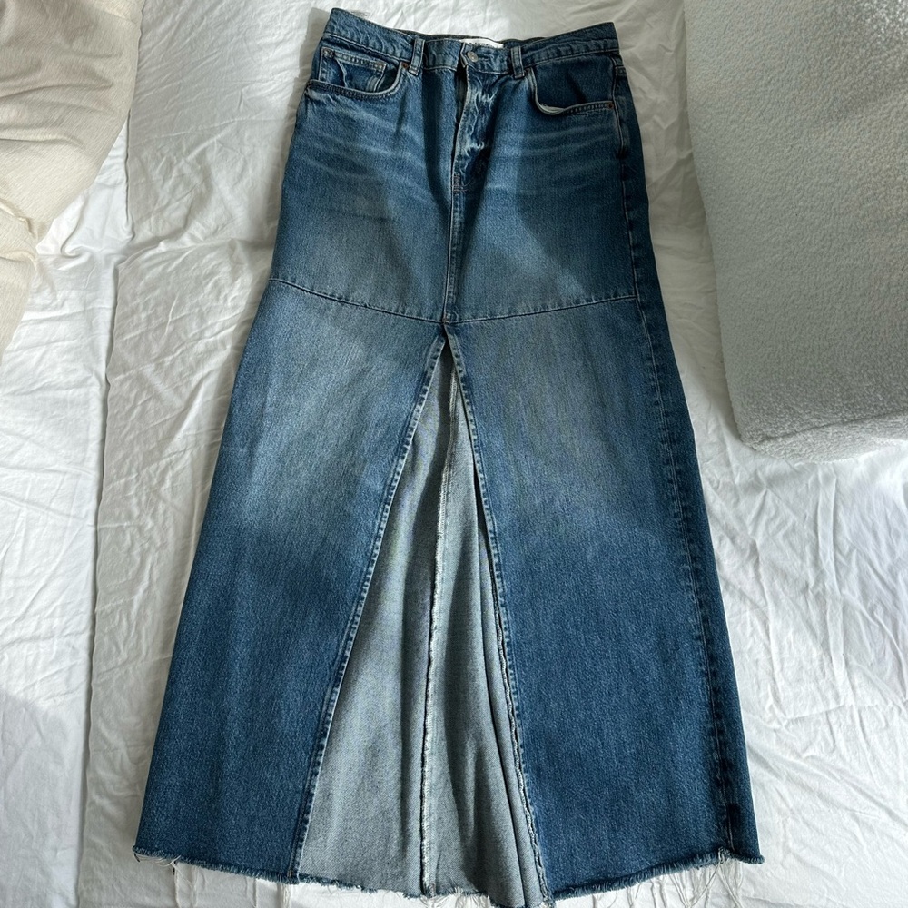 Reformation Denim Maxi Skirt in Medium Blue